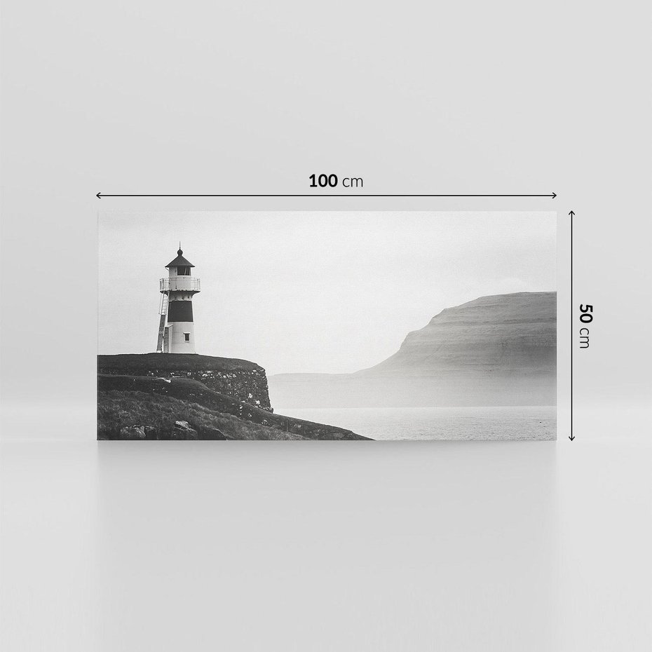Obraz na płótnie 100x50 - Melancholia Północy - czarnobiała fotografia, nadmorska latarnia na klifie