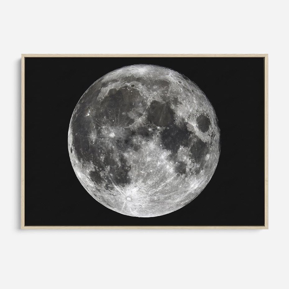 Obraz w ramie 100x70 - Księżycowa Aura - zdjęcie, ogromny księżyc na czarnym tle - rama drewno
