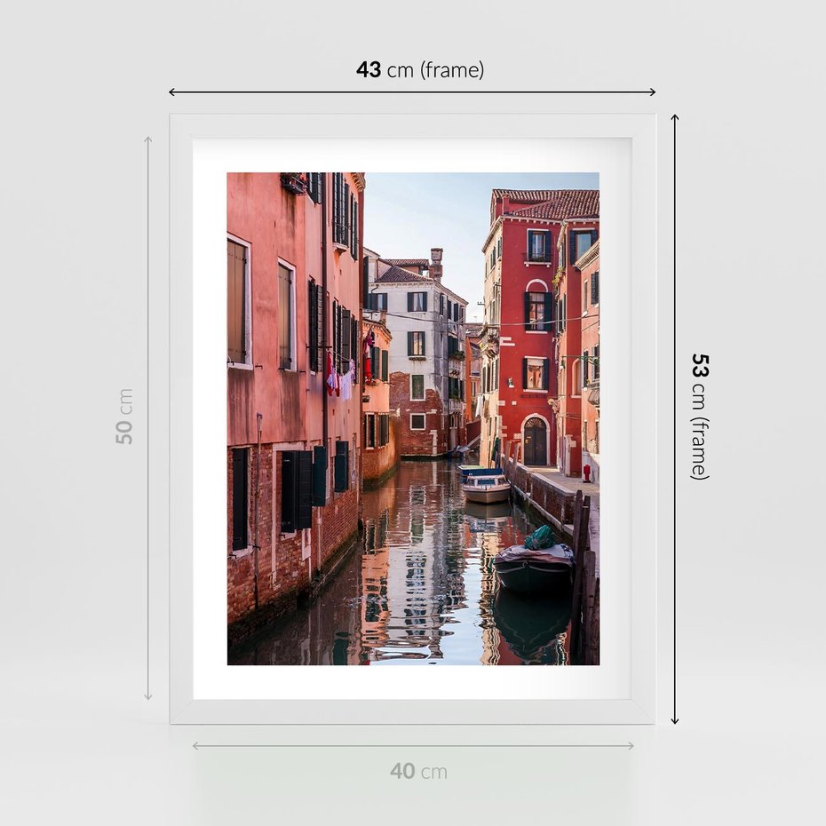 Plakat w ramie 40x50 - Przejażdżka gondolą przez Wenecję - Wenecja, kanały - rama biała