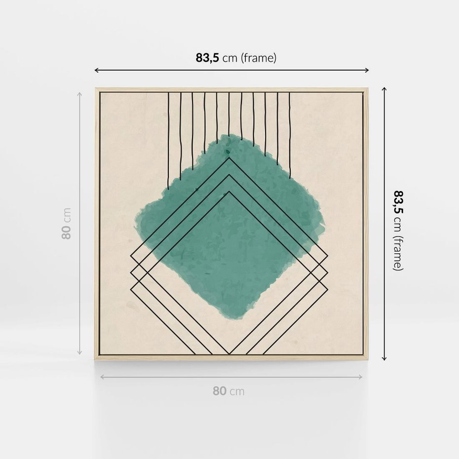 Obraz w ramie 80x80 - Impresje Przestrzeni - akwarelowa plama, geometryczne szkicowane kształty - rama drewno