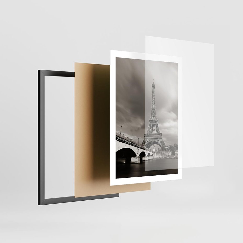 Plakat w ramie 50x70 - Mgiełka Eiffla - Paryż, Eiffla - rama czarna