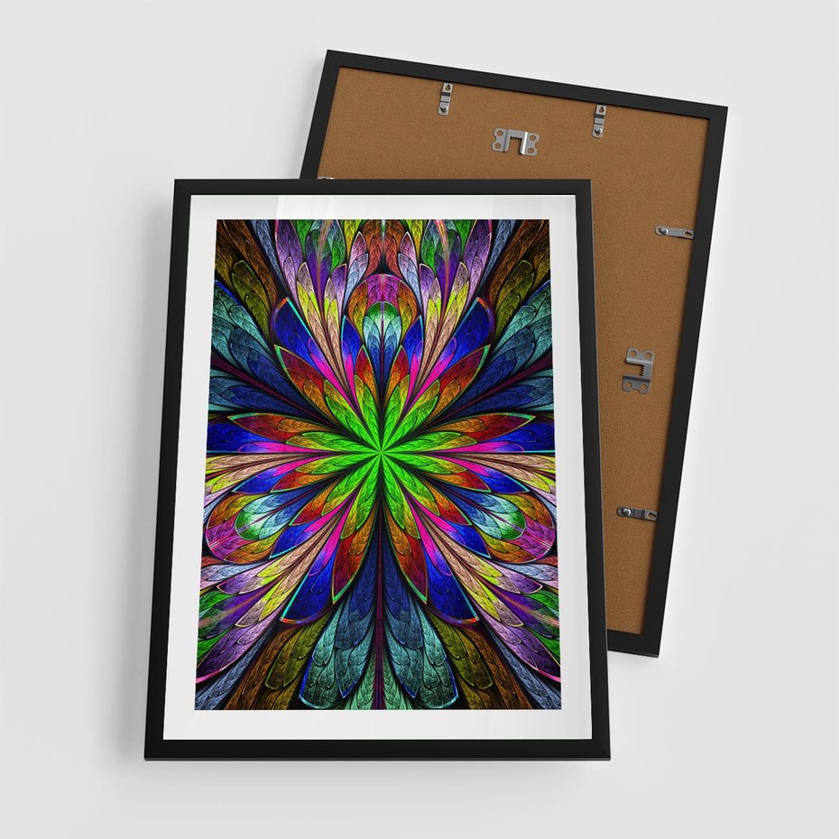 Plakat w ramie 50x70 - Witrażowa magia na płótnie - witraż, sztuka - rama czarna