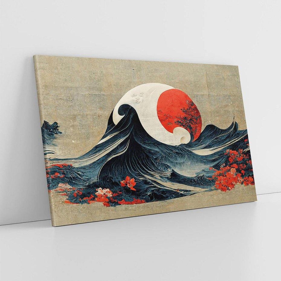 Obraz na płótnie 70x50 - Requiem dla marzeń - sztuka japońska, fale oceanu