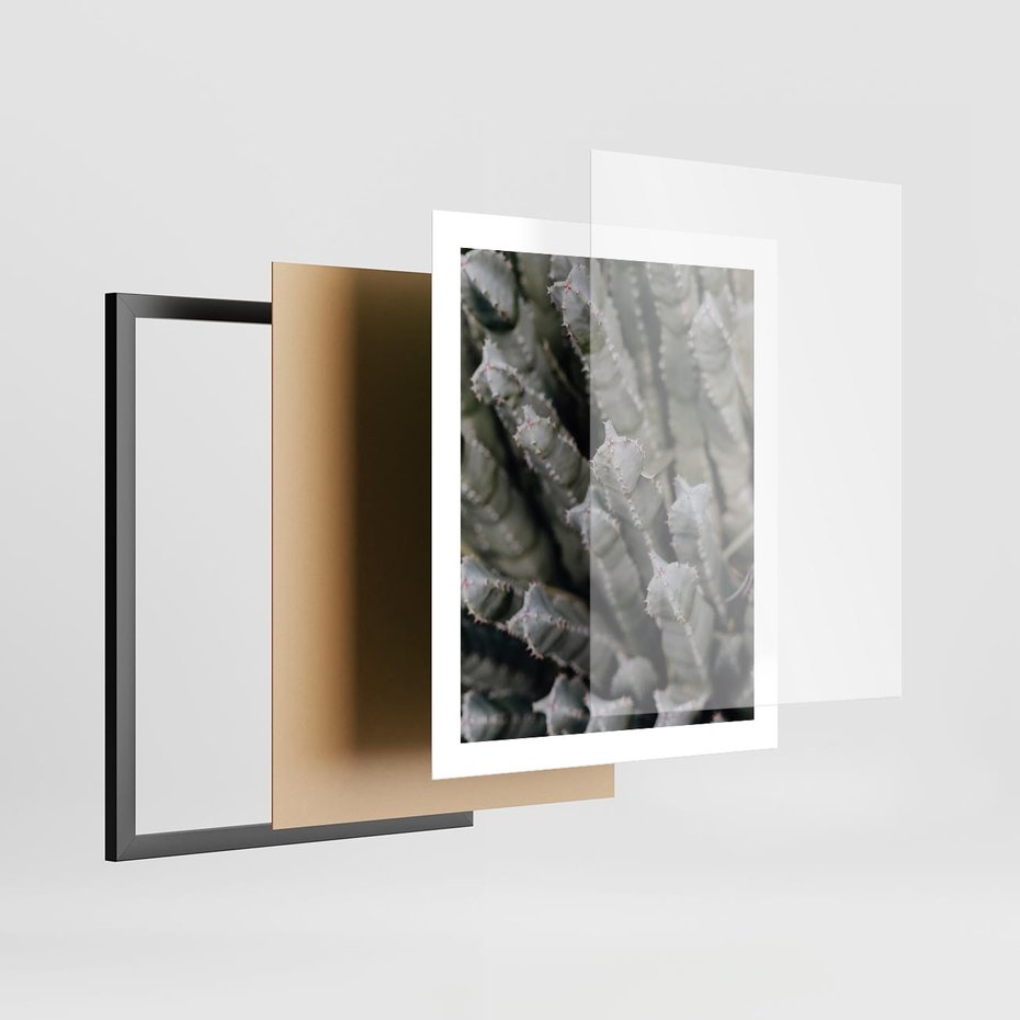 Plakat w ramie 40x50 - Boho kaktusy na pustyni - kaktusy, pustynia - rama czarna