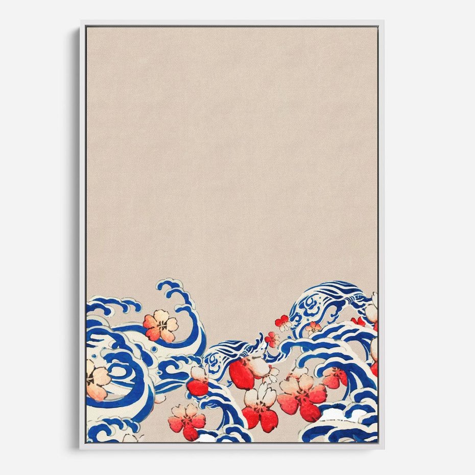 Obraz w ramie 80x120 - Japońska Harmonia: Falujące Kwiaty - japonia, orientalne kwiaty wiśni - rama biała