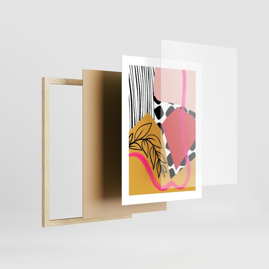 Plakat w ramie 30x40 - Wnętrza Form - abstrakcyjna kompozycja, różne tekstury - rama drewno