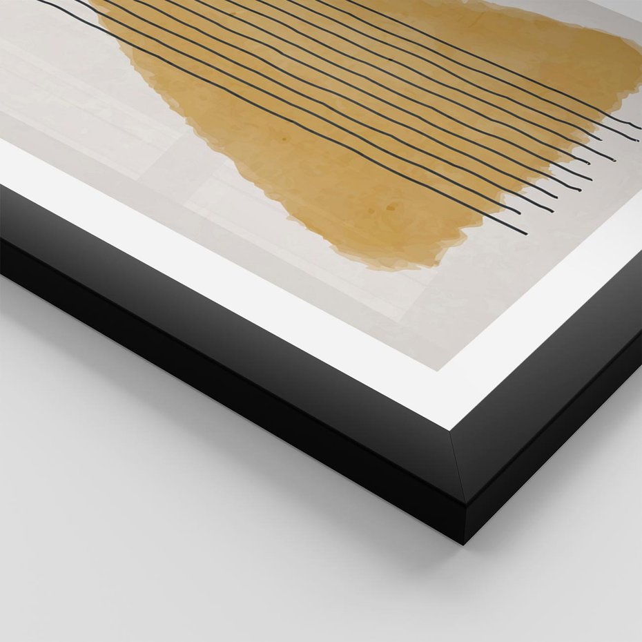 Plakat w ramie 50x70 - Migocące Impulsy - abstrakcyjna akwarelowa plama, nieregularne kreski - rama czarna