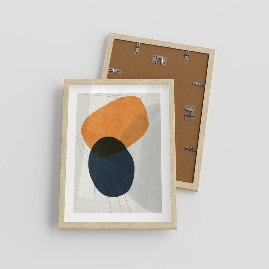 Plakat w ramie 30x40 - Podróżne Pastelowe Pejzaże - geometryczne elementy, stonowane kolory - rama drewno