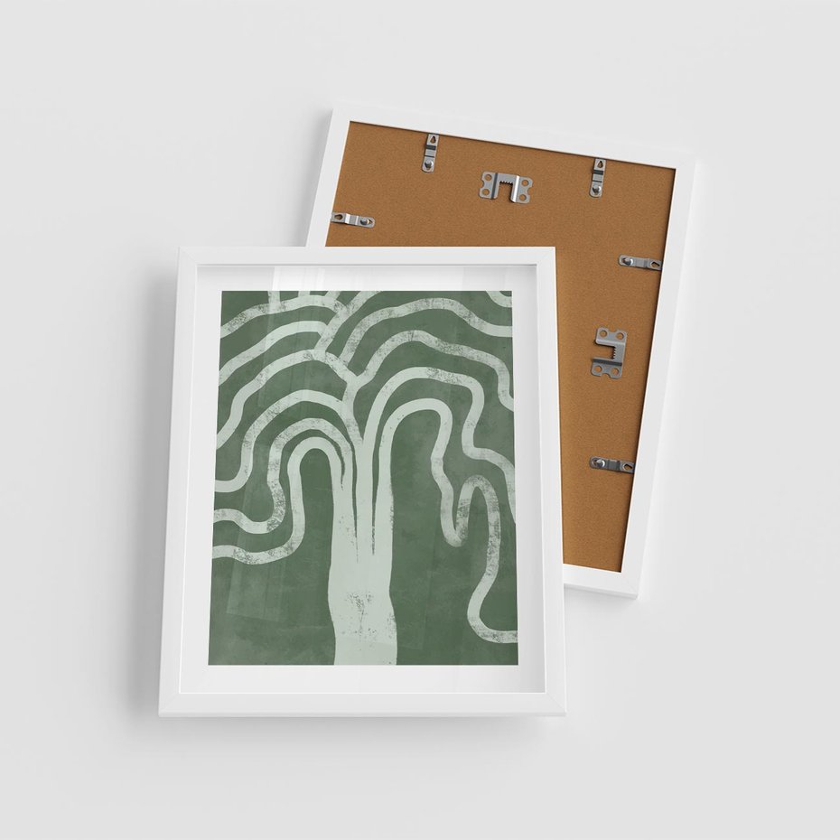 Plakat w ramie 40x50 - Inspirujące Zawiłości Zieleni - abstrakcyjny kształt, zielony plakat - rama biała