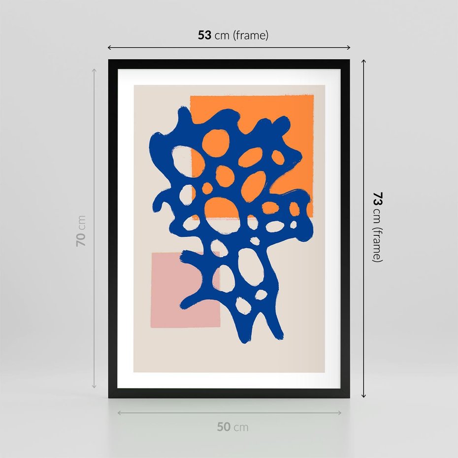 Plakat w ramie 50x70 - Migotliwe Nastroje - abstrakcyjna niebieska forma, dziwne kształty - rama czarna