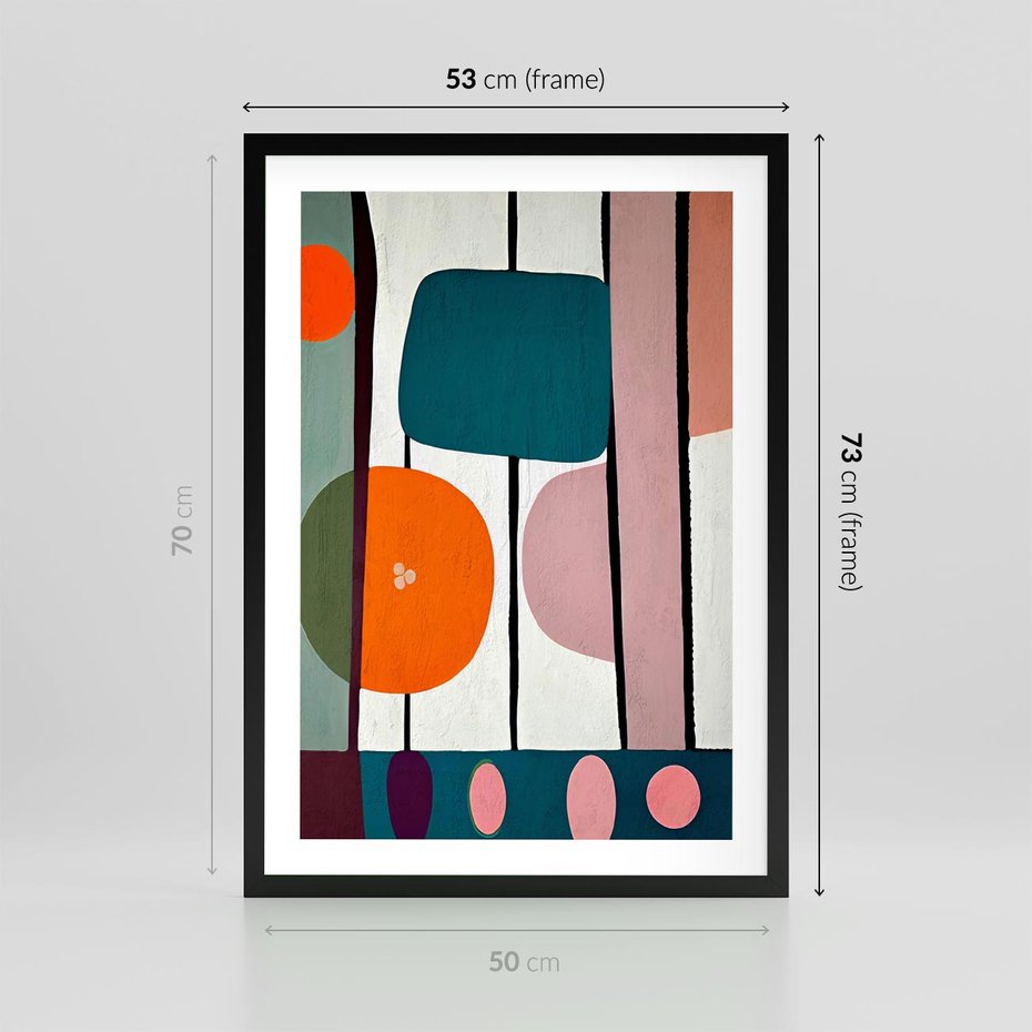 Plakat w ramie 50x70 - Migotliwa Aura Serca - abstrakcyjny obraz olejny, dziwne formy - rama czarna