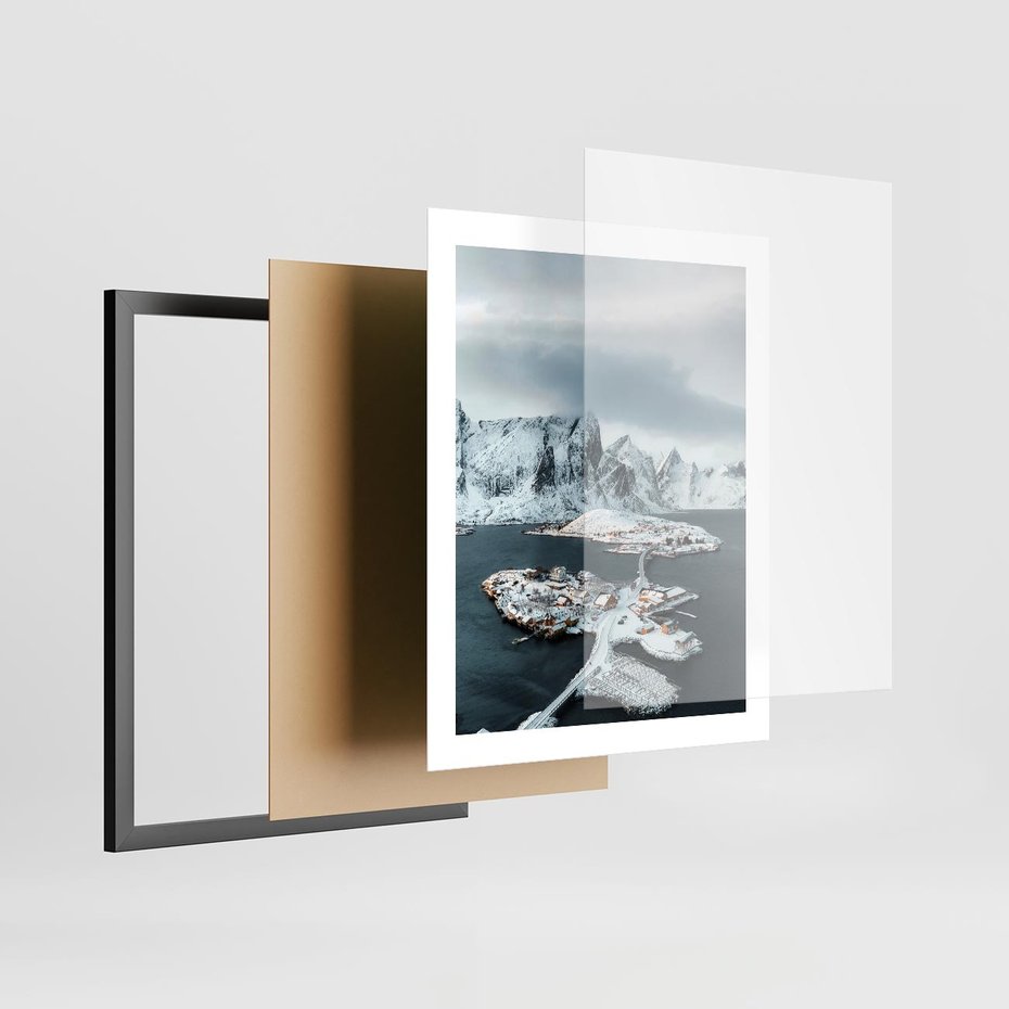 Plakat w ramie 40x50 - Ciepło i Urok Północy - skandynawskie, domki - rama czarna