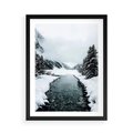 Plakat w ramie 50x70 - Zimowa Przyroda: Rzeka, Góry i Śnieg - zima, rzeka - rama czarna