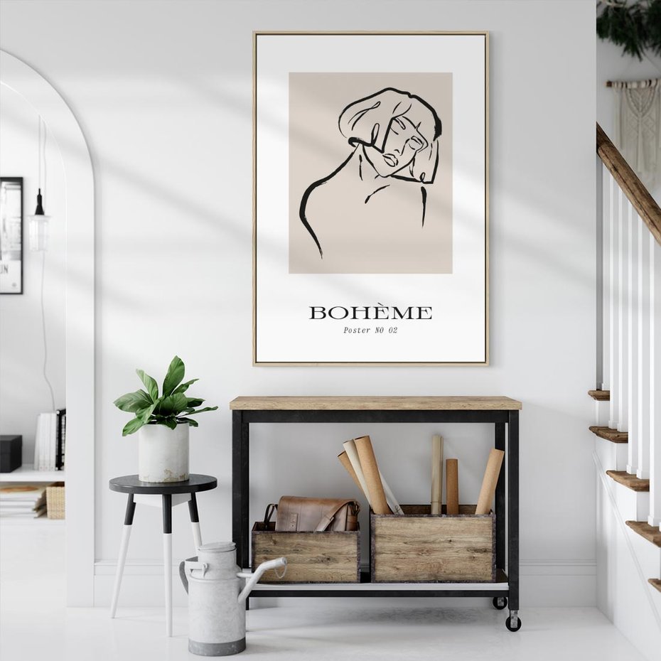 Obraz w ramie 80x120 - Echa Nieznanych Konturów - boho plakat, typografia - rama drewno