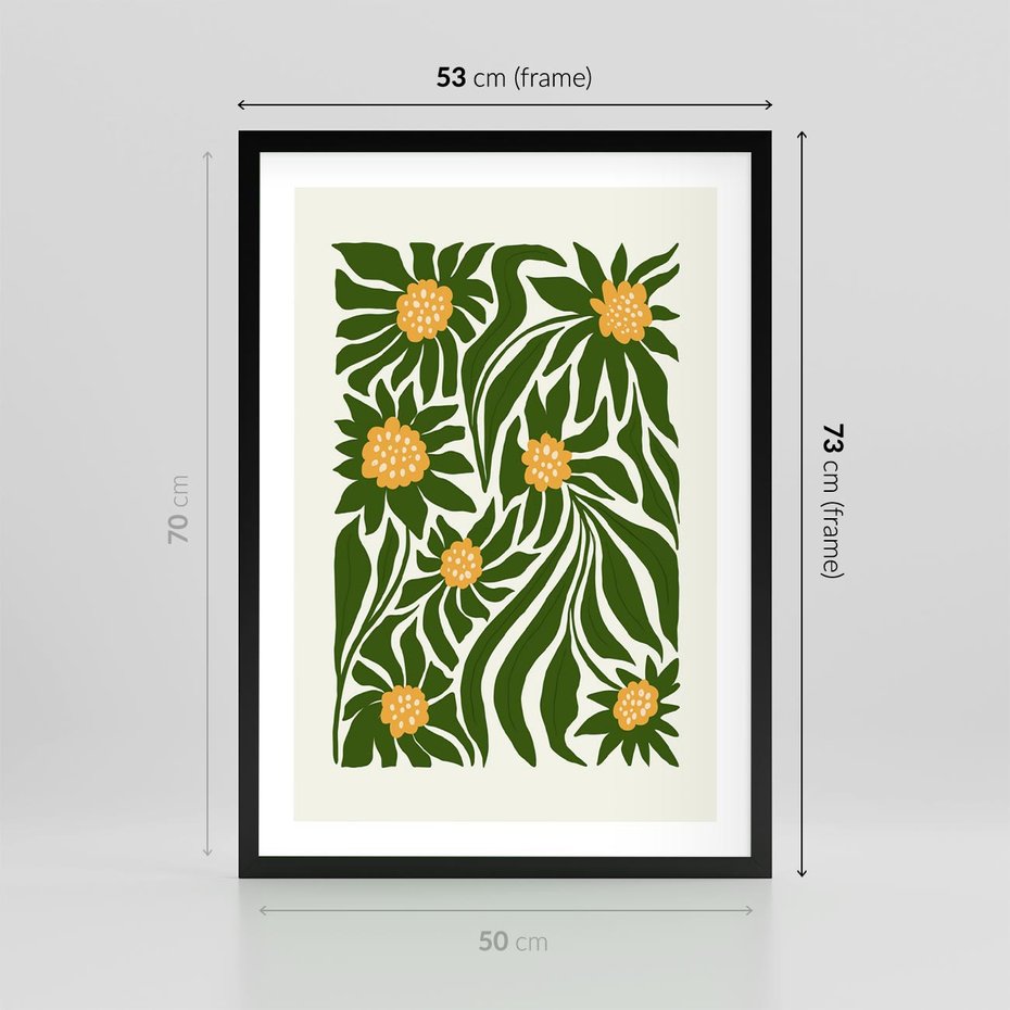 Plakat w ramie 50x70 - Spojrzenie wgłąb roślinnego świata - abstrakcyjne kwiaty, kompozycja - rama czarna