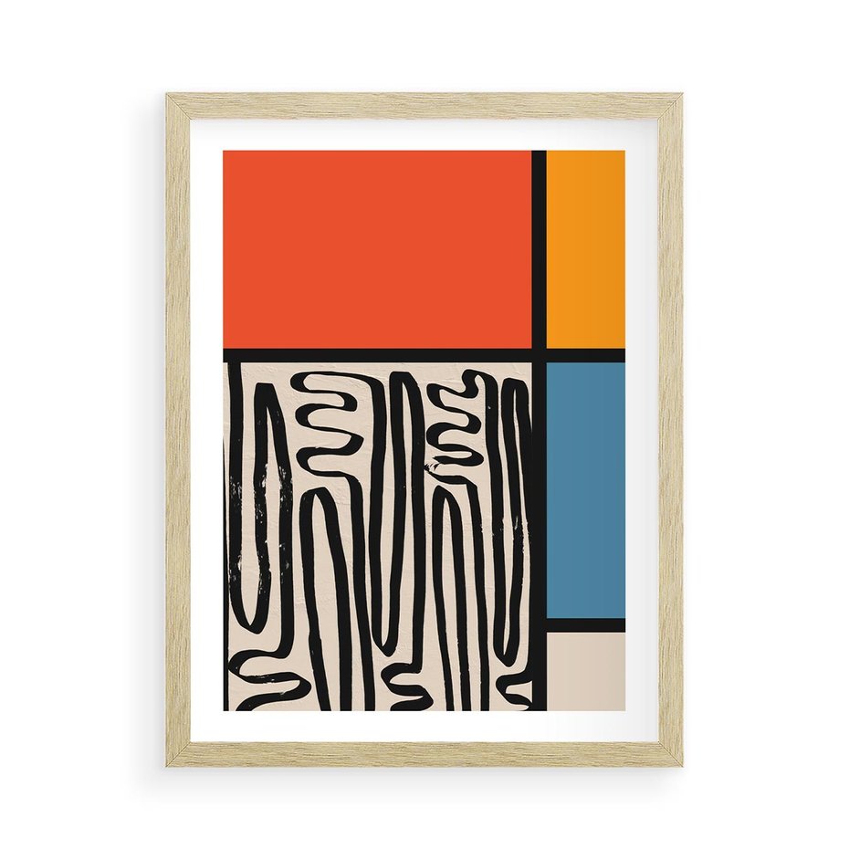 Plakat w ramie 50x70 - Podróżne Wibracje Serca - abstrakcyjny obraz, proste linie - rama drewno