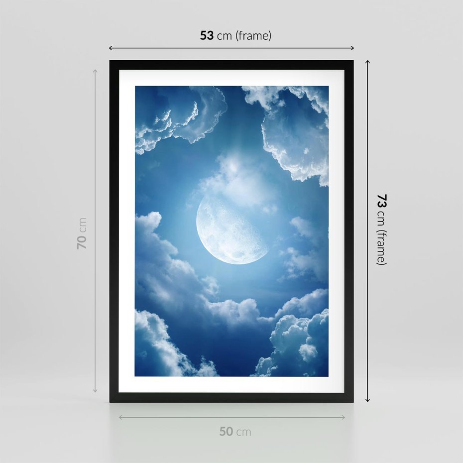 Plakat w ramie 50x70 - Księżycowe Chmury - księżyc, chmury - rama czarna