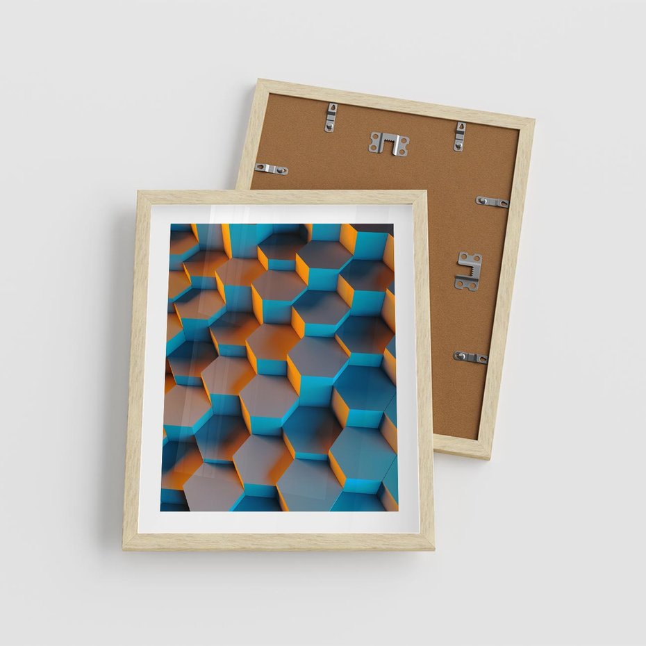 Plakat w ramie 40x50 - Trójwymiarowa Gra - geometryczna, 3D - rama drewno