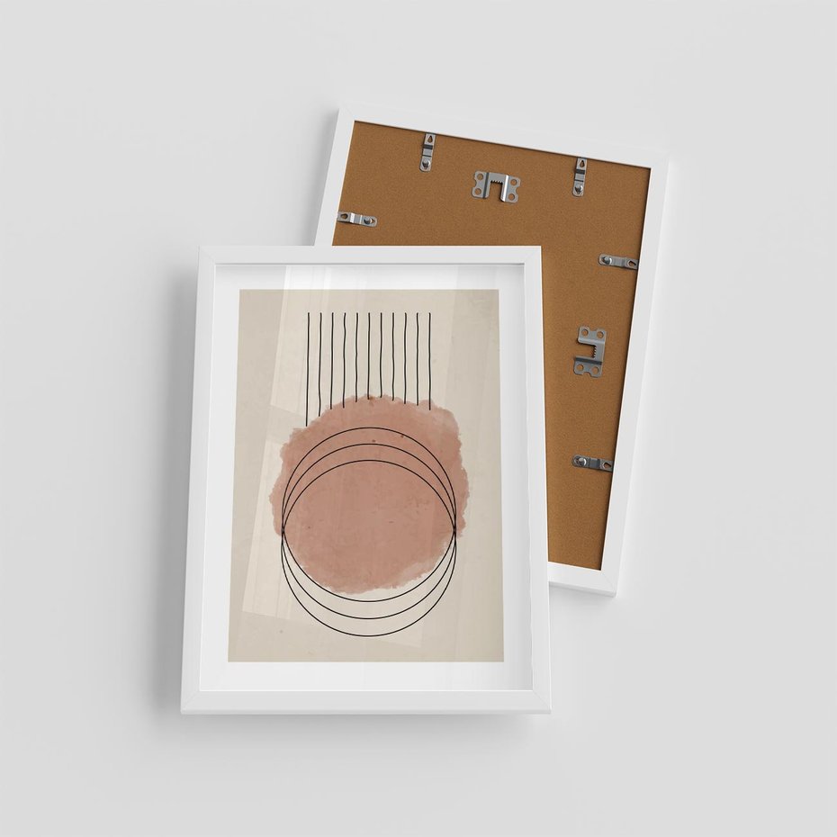 Plakat w ramie 30x40 - Migotliwe Kontury - akwarelowa plama, geometryczne szkicowane kształty - rama biała