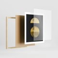 Plakat w ramie 40x50 - Migotliwe Przeniknięcia - złote koła, czarne tło - rama drewno
