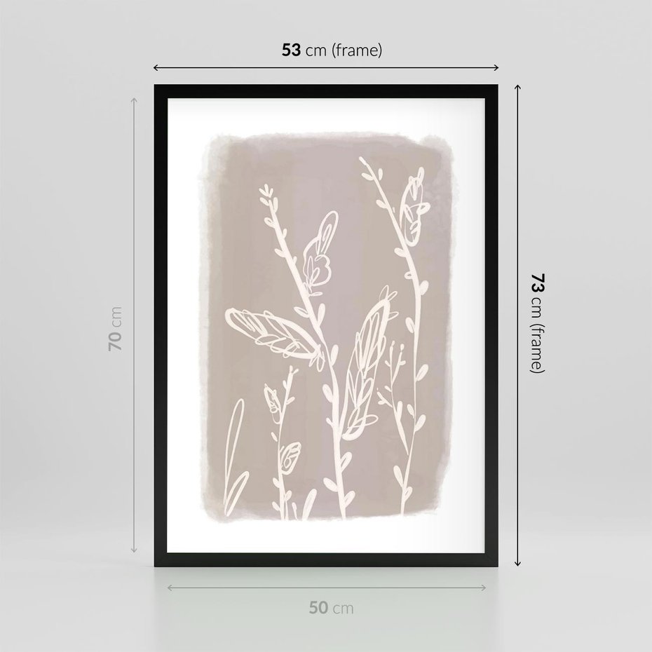 Plakat w ramie 50x70 - Roślinne Przeniknięcia - nowoczesny subtelny plakat, beżowy - rama czarna