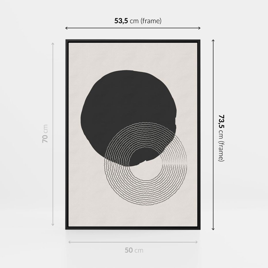 Obraz w ramie 50x70 - Migotliwa Opowieść - abstrakcyjna kompozycja, okręgi - rama czarna