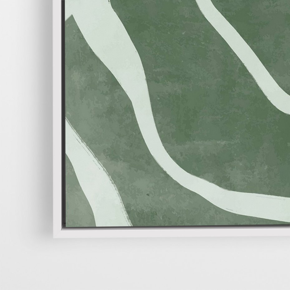 Obraz w ramie 50x70 - Zieleń Odpoczynku - zielony plakat, nieregularne splątane linie - rama biała