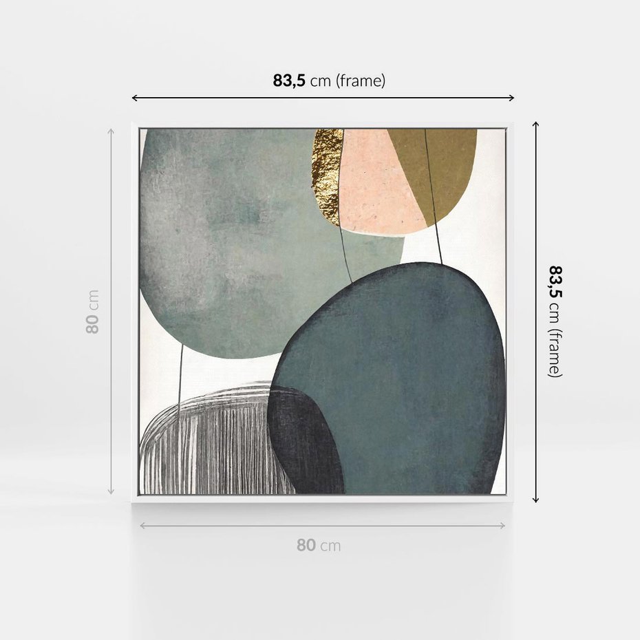 Obraz w ramie 80x80 - Przenikające Formy Duszy - abstrakcyjny obraz, geometryczne obłe formy - rama biała