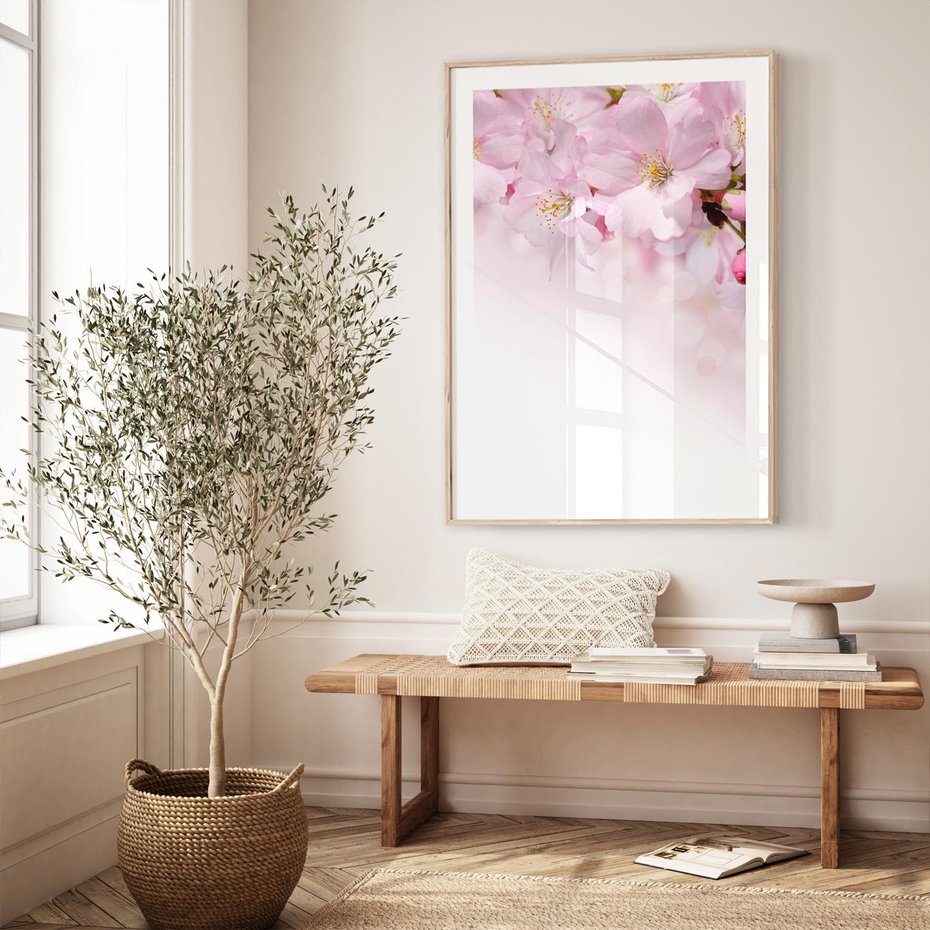 Plakat w ramie 40x50 - Kwitnąca Wiśnia - kwiaty, kwitnącej - rama drewno