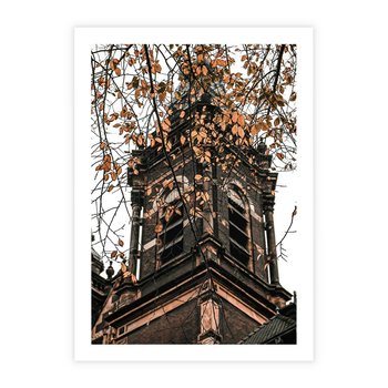 Plakat bez ramy 40x50 - Jesienna Wieża w Liściach - architektura, wieża