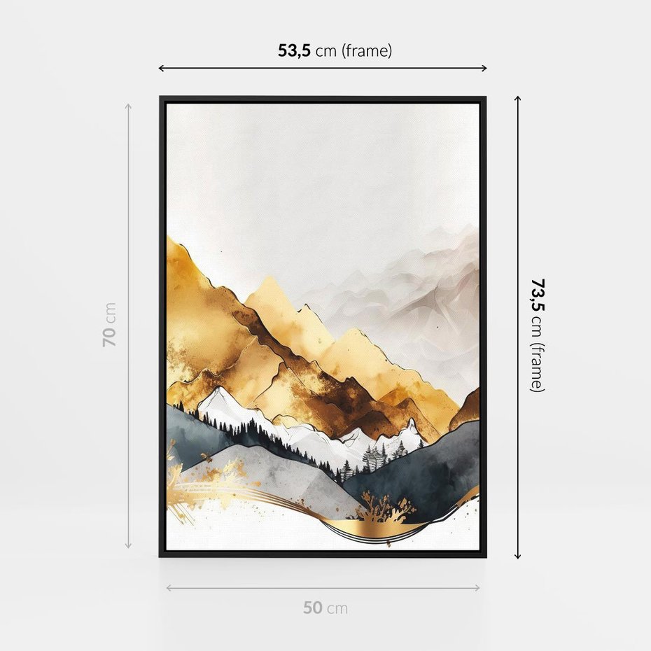 Obraz w ramie 50x70 - Złote Góry - akwarela, graficzne góry - rama czarna