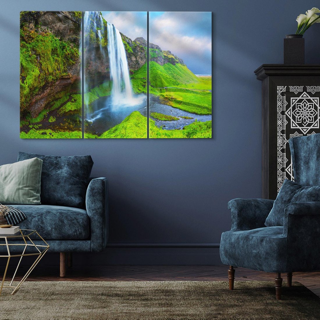 Obraz na płótnie 120x80 - majestat górskiego krajobrazu - wodospad, góry