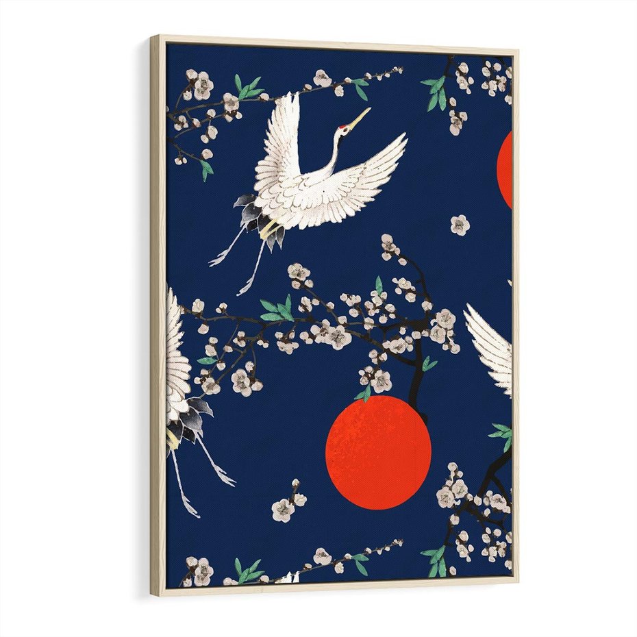 Obraz w ramie 70x100 - Japońskie Żurawie Indygo - sztuka japońska, japonia - rama drewno