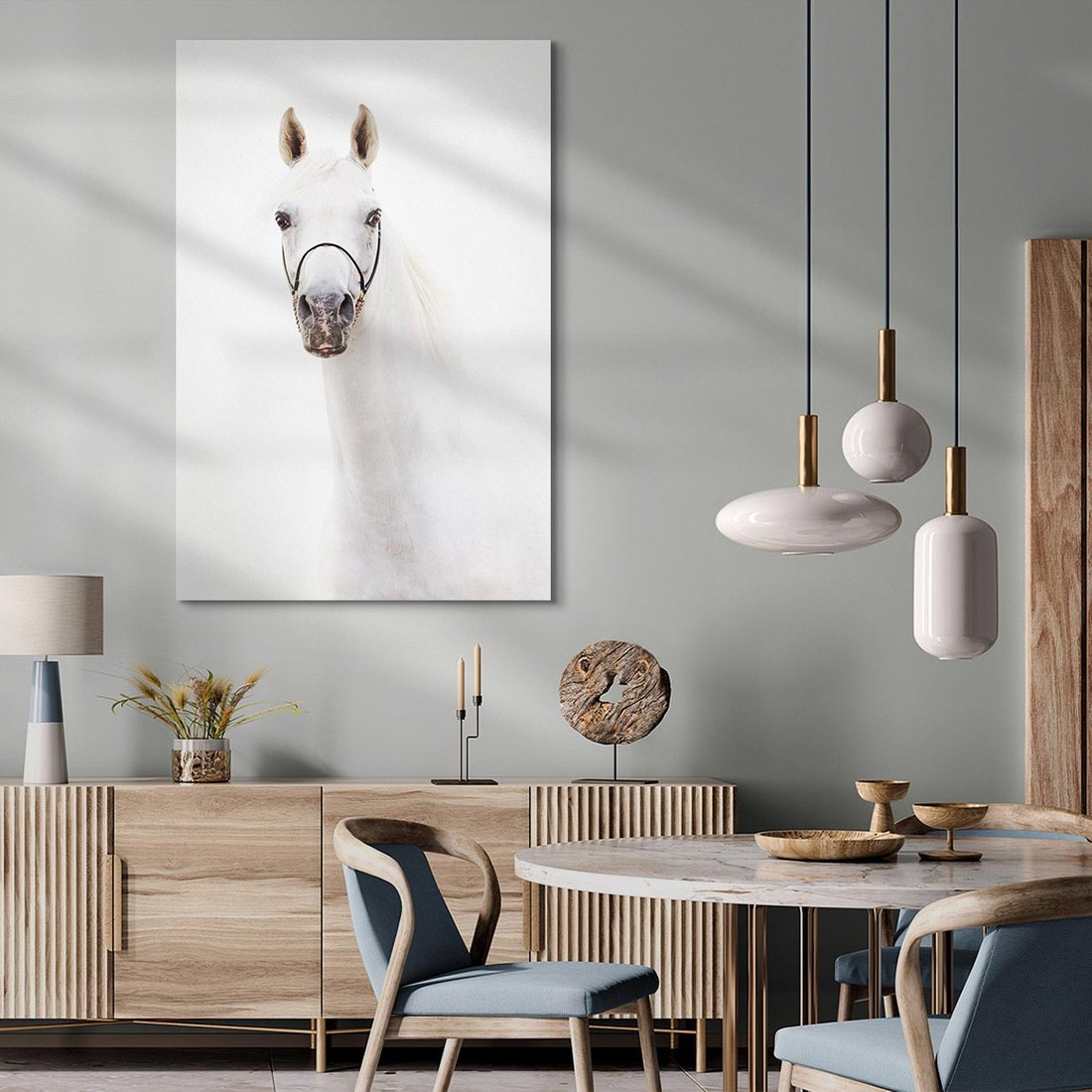 Obraz na płótnie 70x100 - Elegancja białego konia - biały, koń