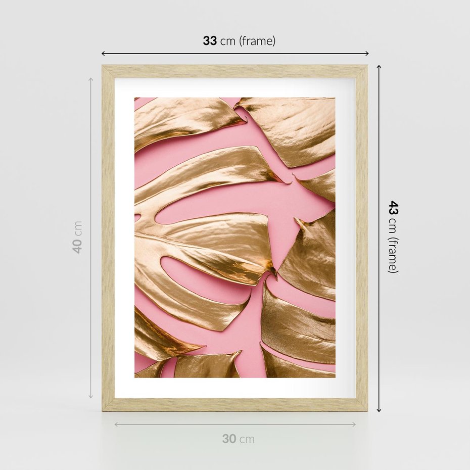 Plakat w ramie 30x40 - Przyjemność w Naturze - złote, liście - rama drewno