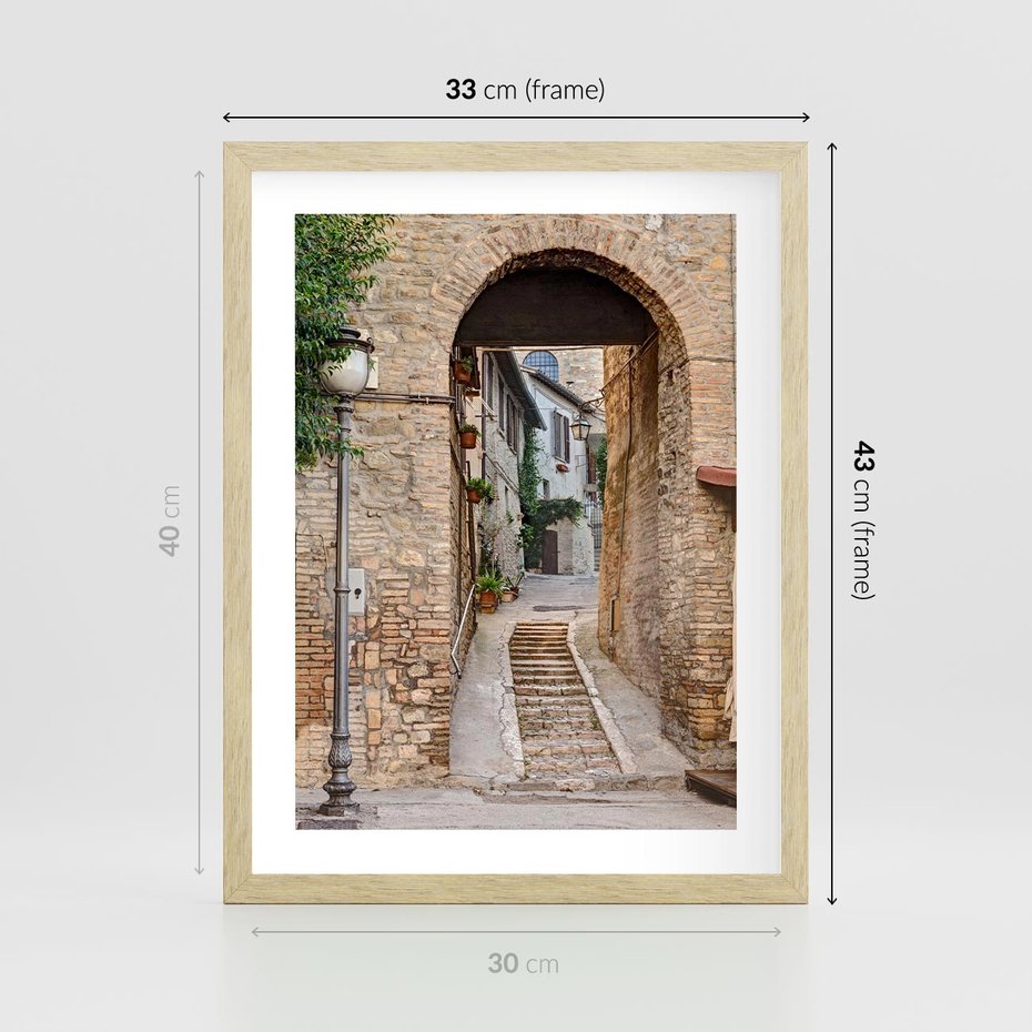 Plakat w ramie 30x40 - Klimatyczna Uliczka w Grecji - uliczka, Grecja - rama drewno