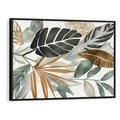 Obraz w ramie 100x70 - Współbrzmienie wewnętrznego ja - kompozycja z tropikalnych liści, stonowane kolory - rama czarna