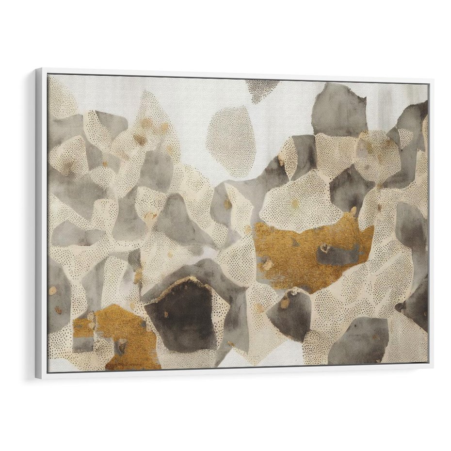 Obraz w ramie 120x80 - Nowoczesne Złoto i Szarość - plamy, złoto - rama biała