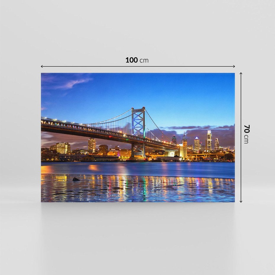 Obraz na płótnie 100x70 - Zachód słońca na moście w Filadelfii - Filadelfia, most