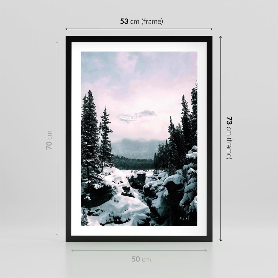 Plakat w ramie 50x70 - Zimowe Góry - zimowy krajobraz, góry - rama czarna