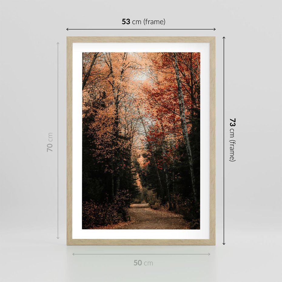 Plakat w ramie 50x70 - Drzewa w Czerwonych Liściach - las, jesienny las - rama drewno