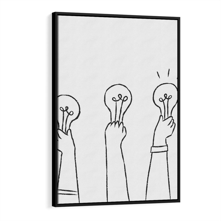 Obraz w ramie 70x100 - Idea w Rękach - szkic, grafika - rama czarna