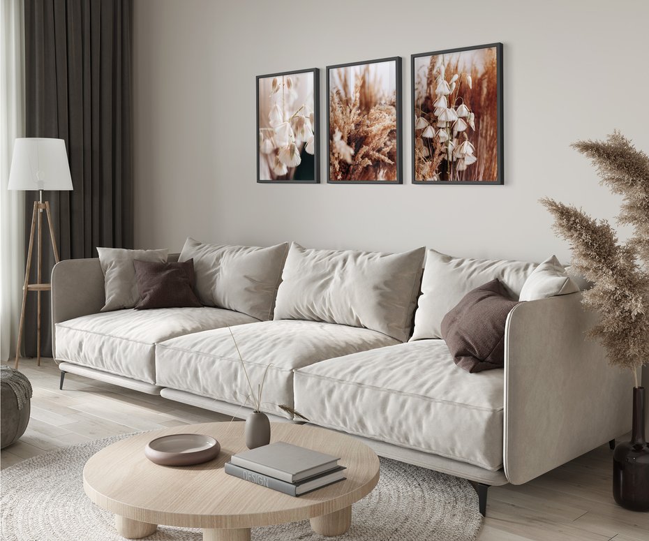 Zestaw obrazy w ramie 50x70 galeria - Suche, trawy, boho, kwiaty - rama czarna