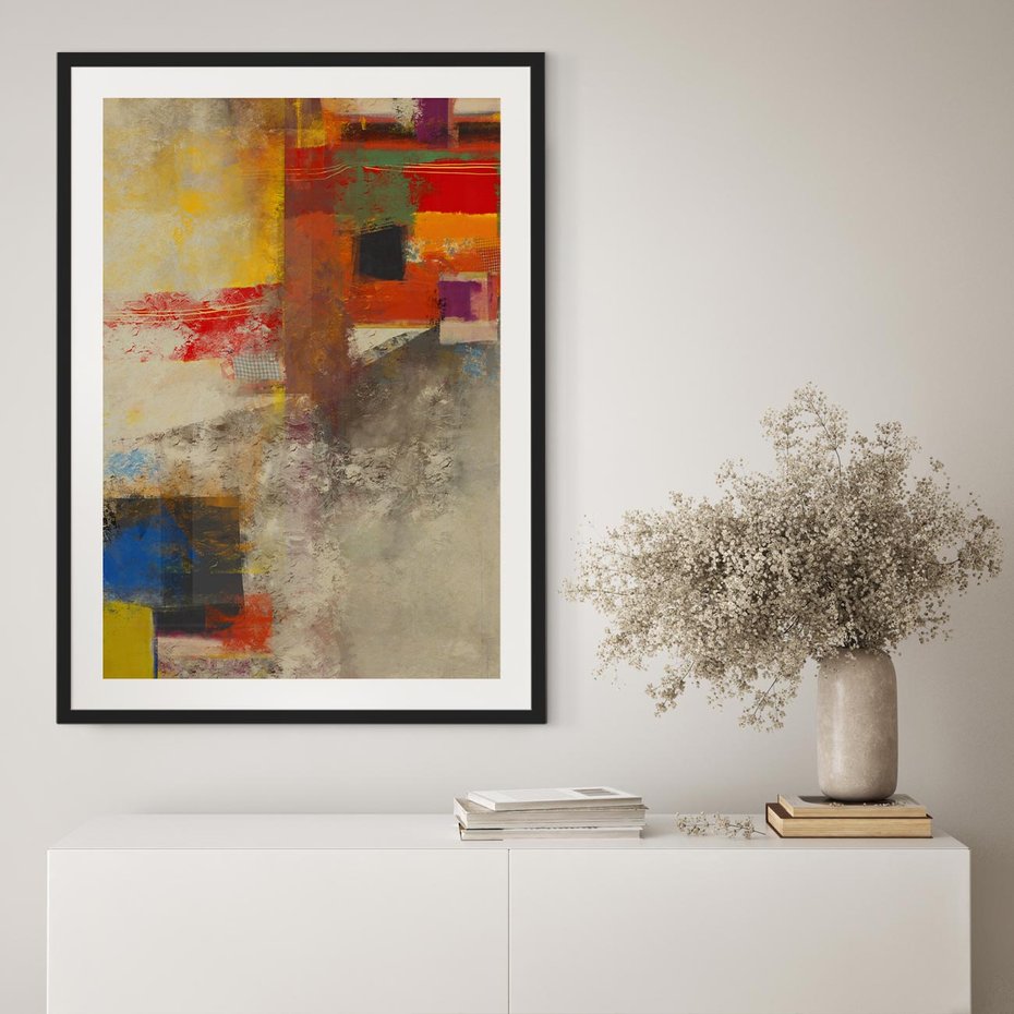 Plakat w ramie 30x40 - Abstrakcja olejna - kształty i kolory - abstrakcja, olejna - rama czarna