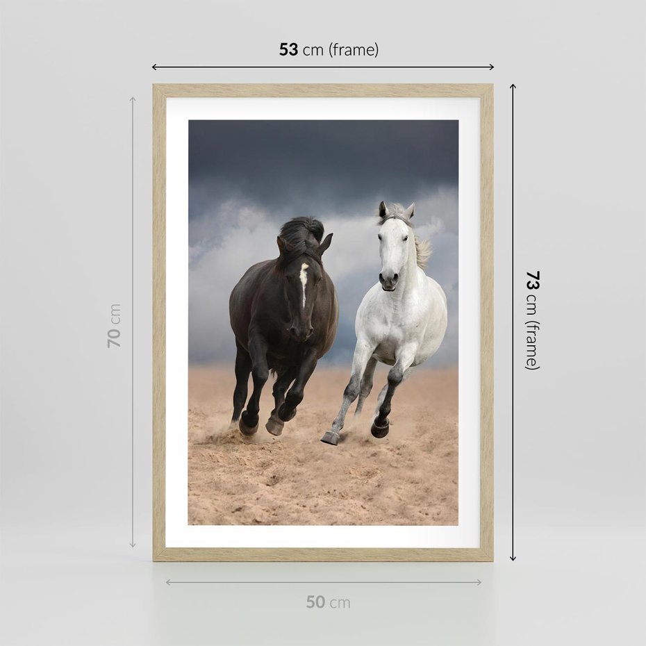Plakat w ramie 50x70 - Siła koni w galopie - konie, galop - rama drewno