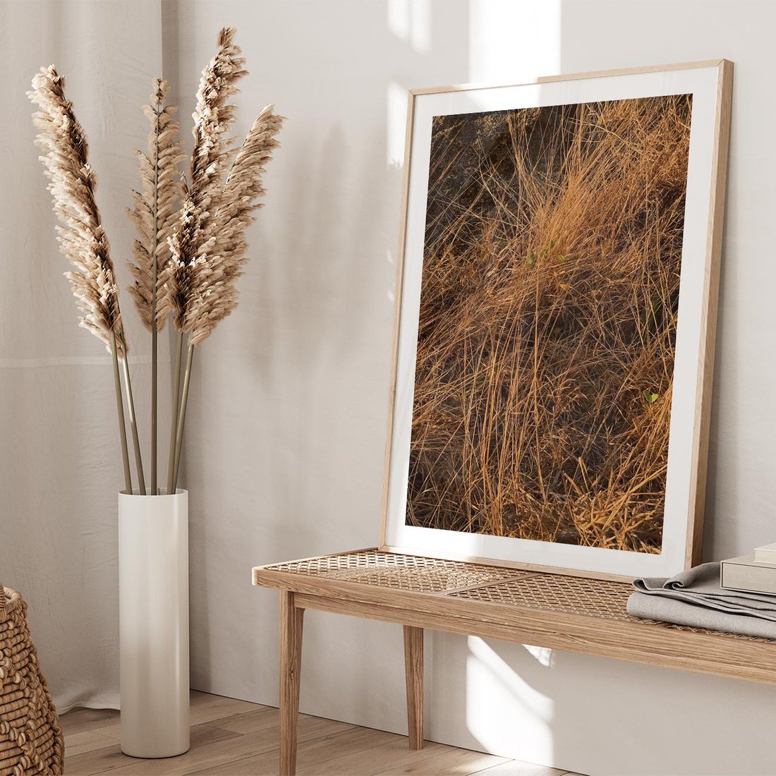 Plakat w ramie 30x40 - Szlachetna Suchość Traw - trawy, suche trawy - rama drewno