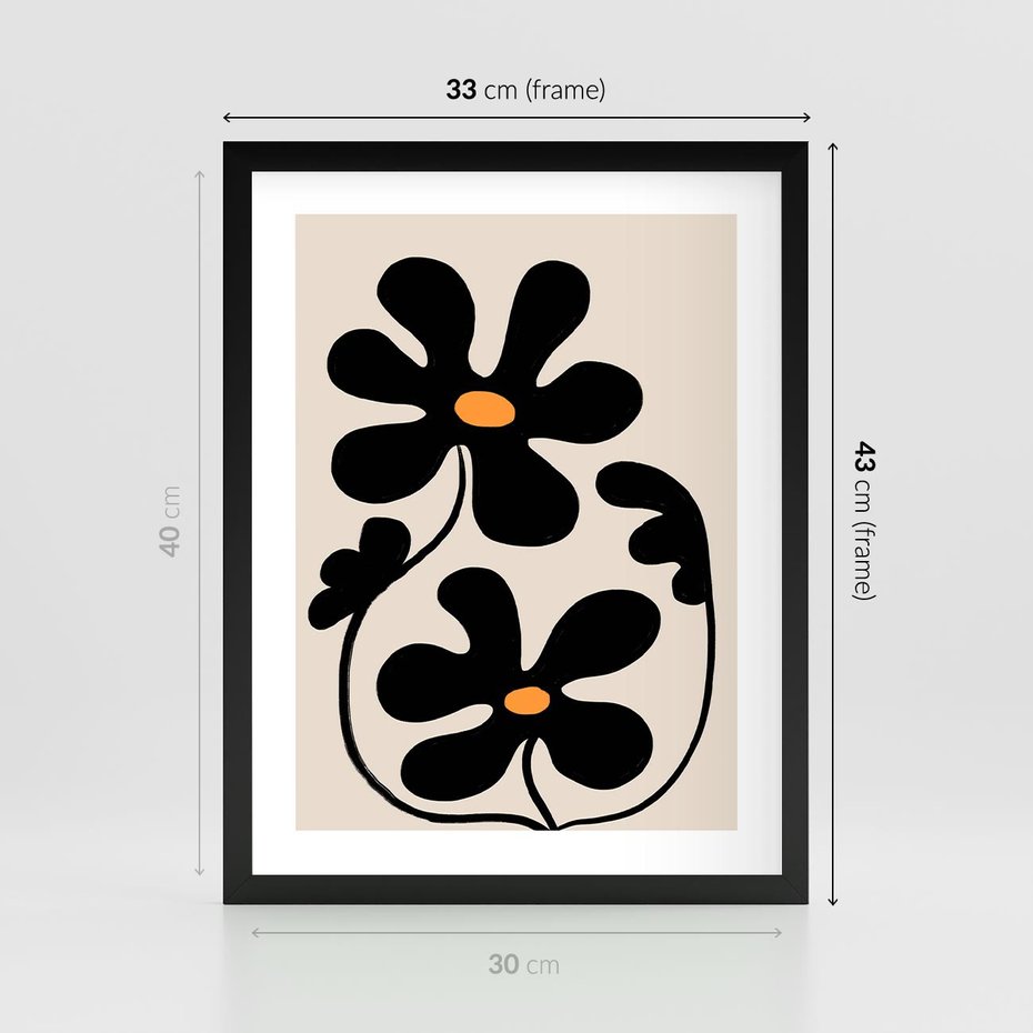 Plakat w ramie 30x40 - Wyjątkowość Boho - minimalistyczny abstrakcyjny obraz, prymitywne kwiaty - rama czarna