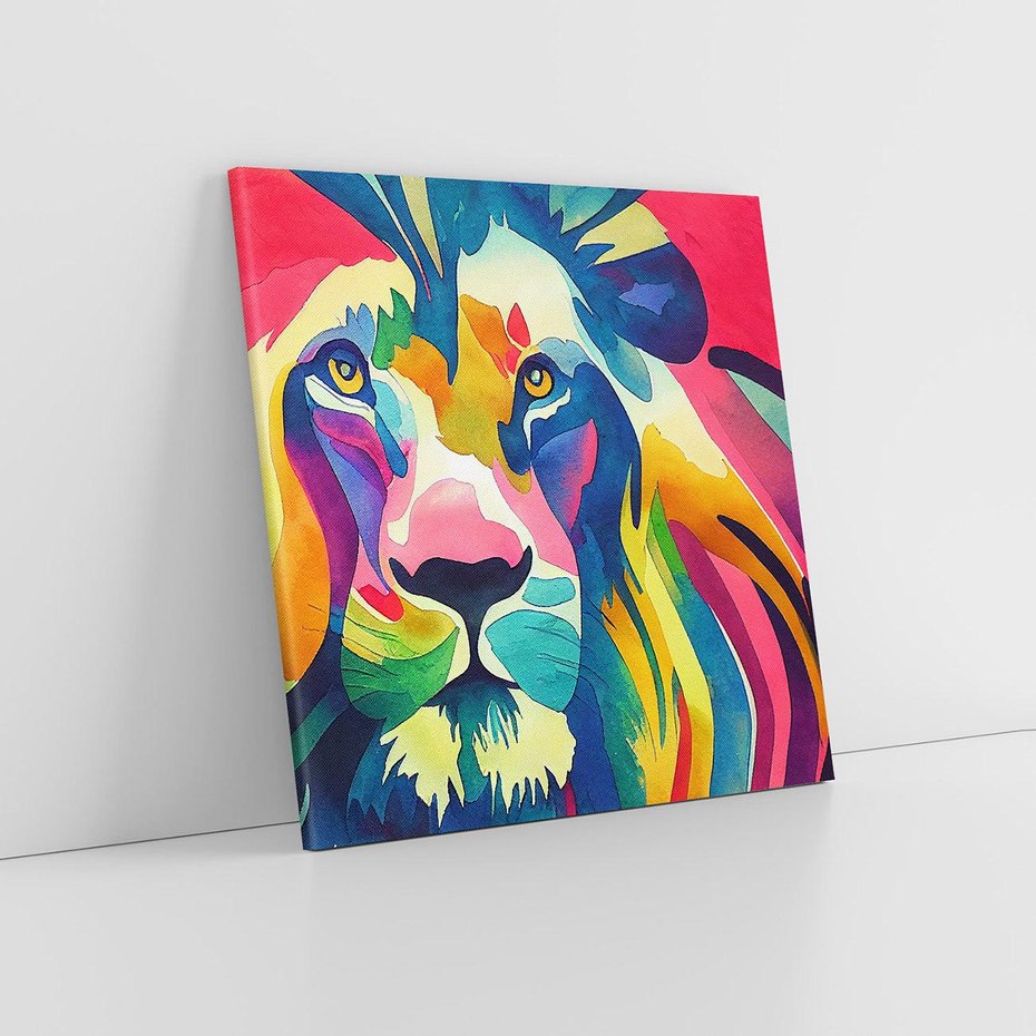 Obraz na płótnie 60x60 - Tęczowy Lew - akwarela, tęczowy lew