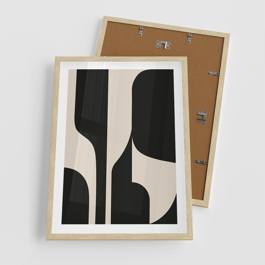 Plakat w ramie 50x70 - Abstrakcyjne Linie - boho plakat, rycina - rama drewno