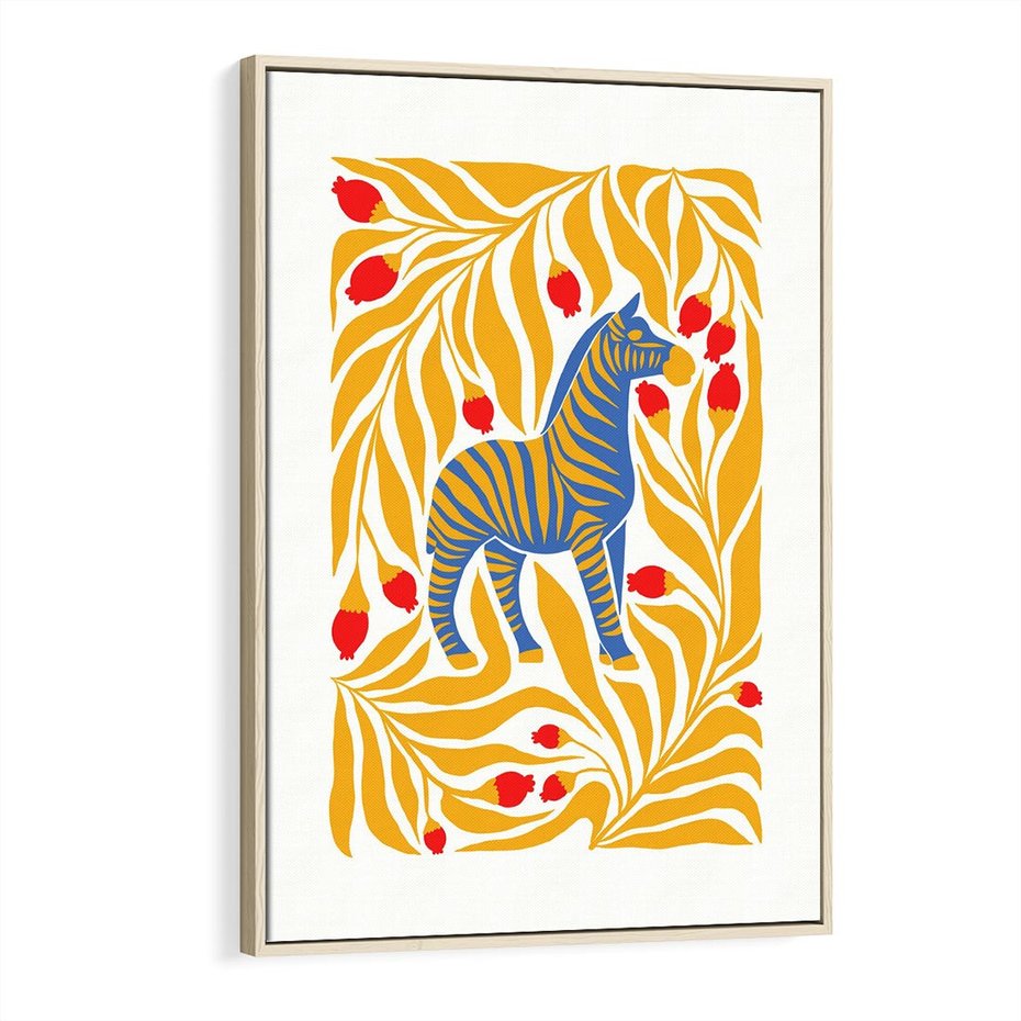 Obraz w ramie 70x100 - Zebra w Nowoczesności - abstrakcyjna nowoczesna grafika, pośrodku zebra - rama drewno